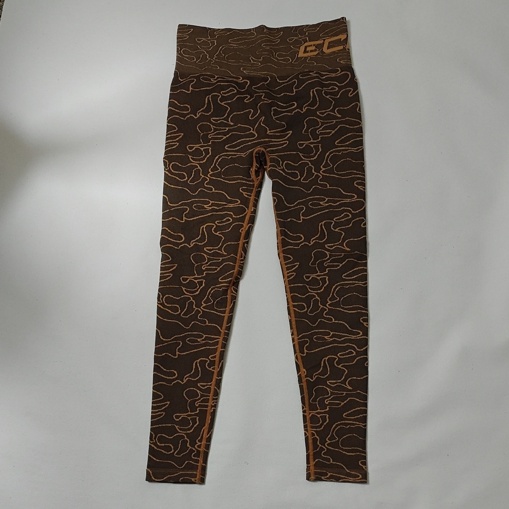 ECHT Women's Brown and Tan Patterned Leggings